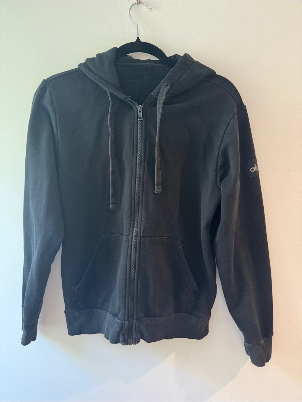 ALO Yoga Black Zip Front Hoodie with Subtle Logo Patch